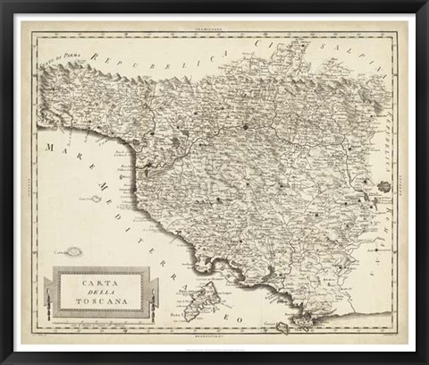 Framed Antique Map of Tuscany Print