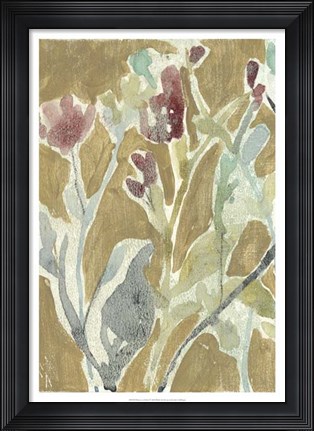 Framed Flowers on Ochre I Print