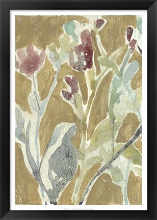 Framed Flowers on Ochre I Print