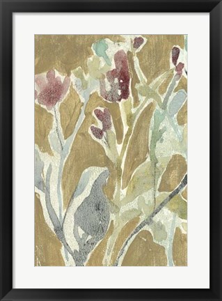 Framed Flowers on Ochre I Print