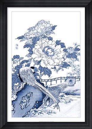 Framed Blue &amp; White Asian Garden II Print
