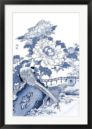 Framed Blue &amp; White Asian Garden II Print