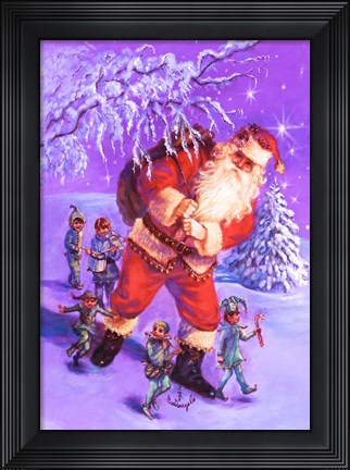 Framed Santa And Elves Print