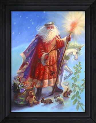 Framed Santa And Unicorn Print