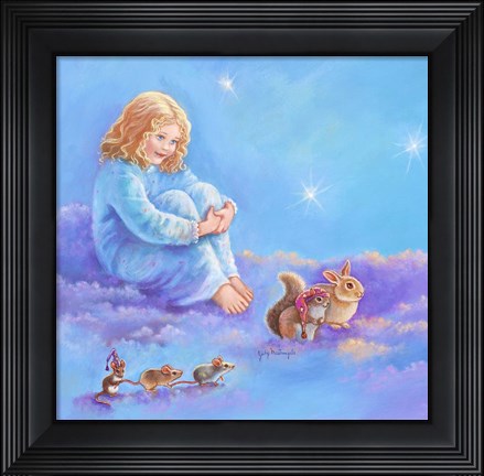 Framed Girl and Animals in Clouds I Print