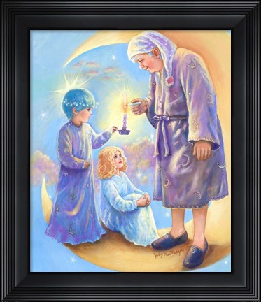 Framed Man in the Moon Lighting Candle Print