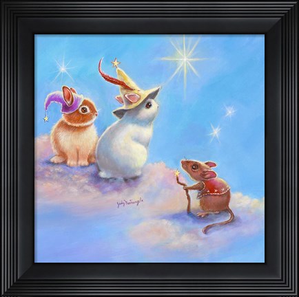 Framed Two Lop Eared Bunnies Mouse and Two Bunnies in Clouds II Print