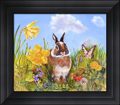 Framed Bunny In Meadow Print