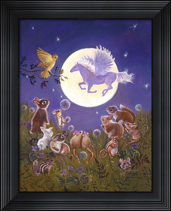 Framed Little Animals Looking At The Moon Print