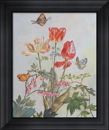 Framed Bleeding Hearts And Tulips Print
