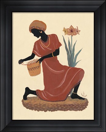Framed Kneeling Left Weaving Basket - Orange Dress Print