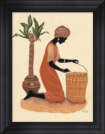 Framed Kneeling Right Weaving Basket - Orange Dress Print