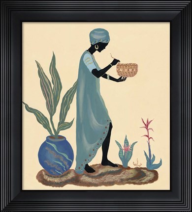 Framed Standing Weaving Basket In Teal Print