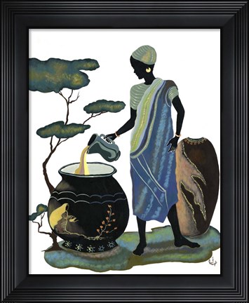 Framed Woman Pouring In Blue Print