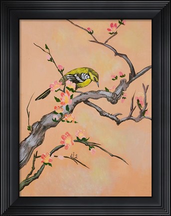 Framed Bird In Cherry Tree Print