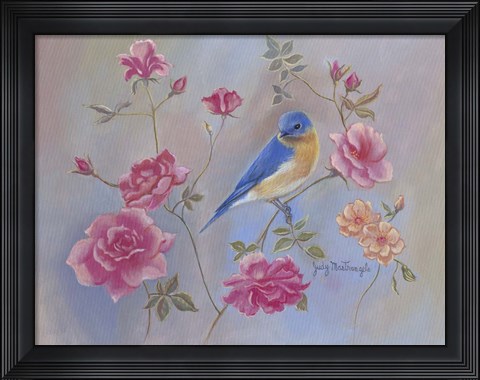 Framed Blue Bird In Roses Print