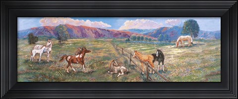 Framed Horses With Fence In Pasture Print