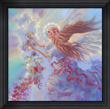 Framed Angel With Flower Garland Print
