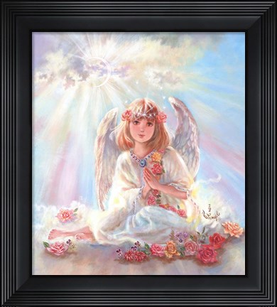 Framed Girl Angel On Cloud Print