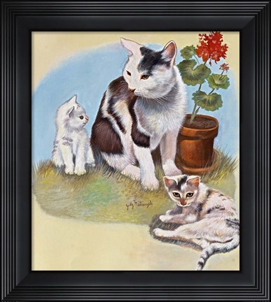 Framed Mother Cat And Kittens Print