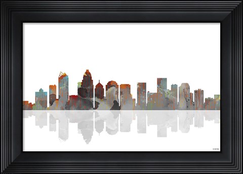 Framed Charlotte NC Skyline BW 1 Print
