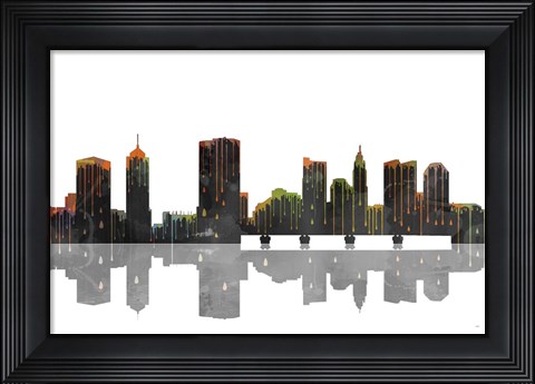 Framed Columbus Ohio Skyline BW 1 Print
