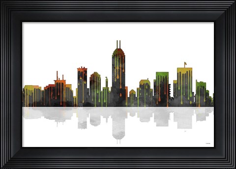 Framed Indianapolis Indiana Skyline BW 1 Print
