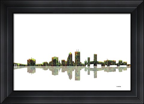 Framed Jacksonville Florida Skyline BW 1 Print