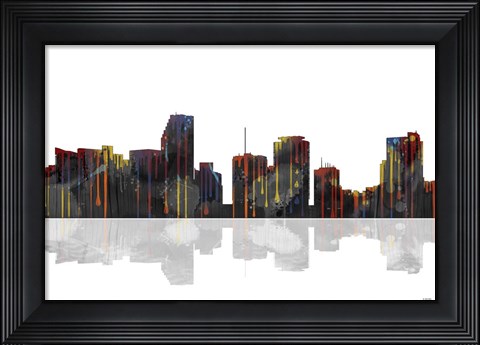 Framed Miami Florida Skyline BW 1 Print