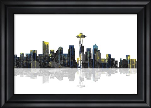 Framed Seattle Washington Skyline BW 1 Print