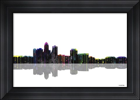 Framed Des Moines Iowa Skyline BW 1 Print