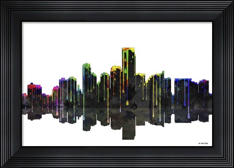 Framed Jersey City New Jersey Skyline BW 1 Print