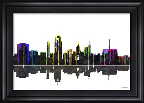 Framed Lansing Michigan Skylines BW 1 Print
