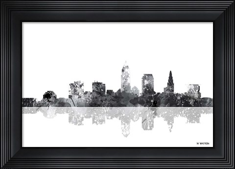 Framed Cleveland Ohio Skyline BG 1 Print