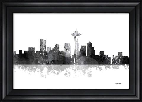 Framed Seattle Washington Skyline BG 1 Print