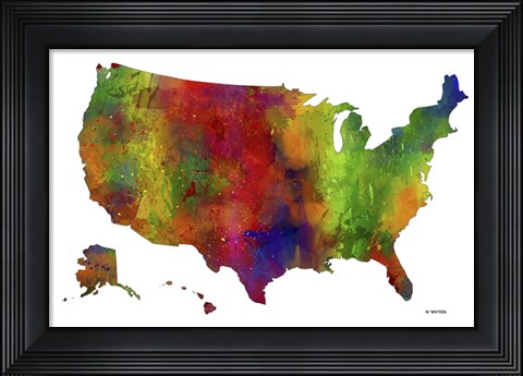 Framed USA Map Clr 1 Print