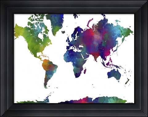 Framed World Map Clr 1 Print