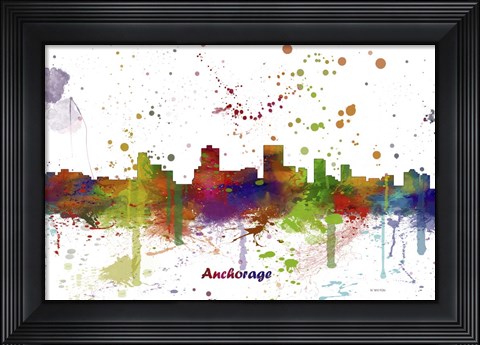 Framed Anchorage Alaska Skyline Multi Colored 1 Print