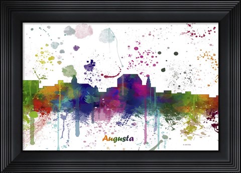 Framed Augusta Maine Skyline Multi Colored 1 Print