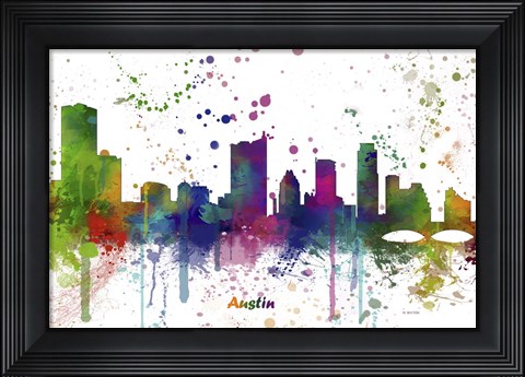 Framed Austin Texas Skyline Multi Colored 1 Print