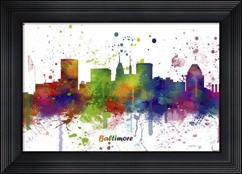 Framed Baltimore Maryland Skyline Multi Colored 1 Print