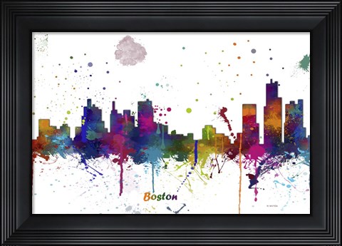 Framed Boston Mass Skyline Multi Colored 1 Print