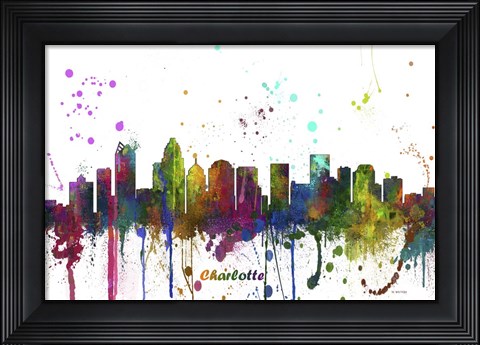 Framed Charlotte NC Skyline Multi Colored 1 Print