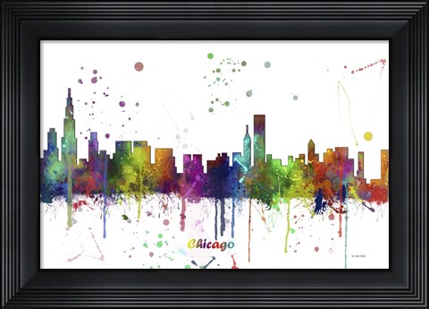 Framed Chicago Illinois Skyline Multi Colored 1 Print