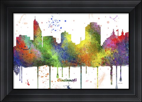 Framed Cincinnati Ohio Skyline Multi Colored 1 Print