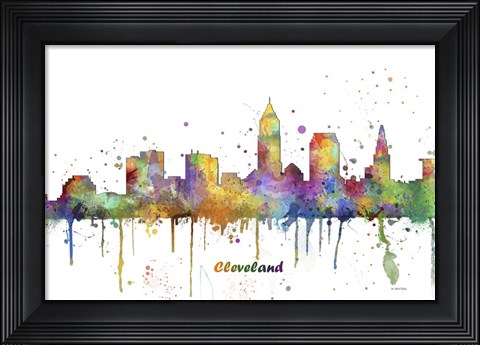 Framed Cleveland Ohio Skyline Multi Colored 1 Print