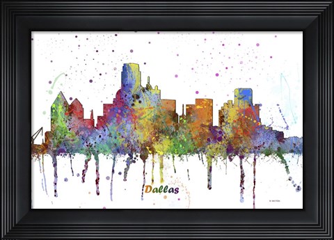 Framed Dallas Texas Skyline Multi Colored 1 Print