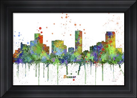 Framed Denver Colorado Skyline Multi Colored 1 Print