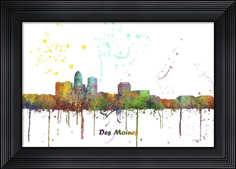 Framed Des Moines Iowa Skyline Multi Colored 1 Print