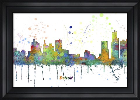 Framed Detroit Michigan Skyline Multi Colored 1 Print
